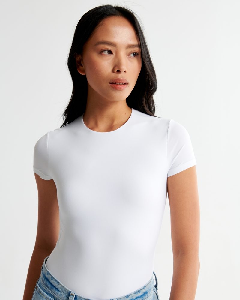 Womens White Seamfree Ribbed T-Shirt Bodysuit