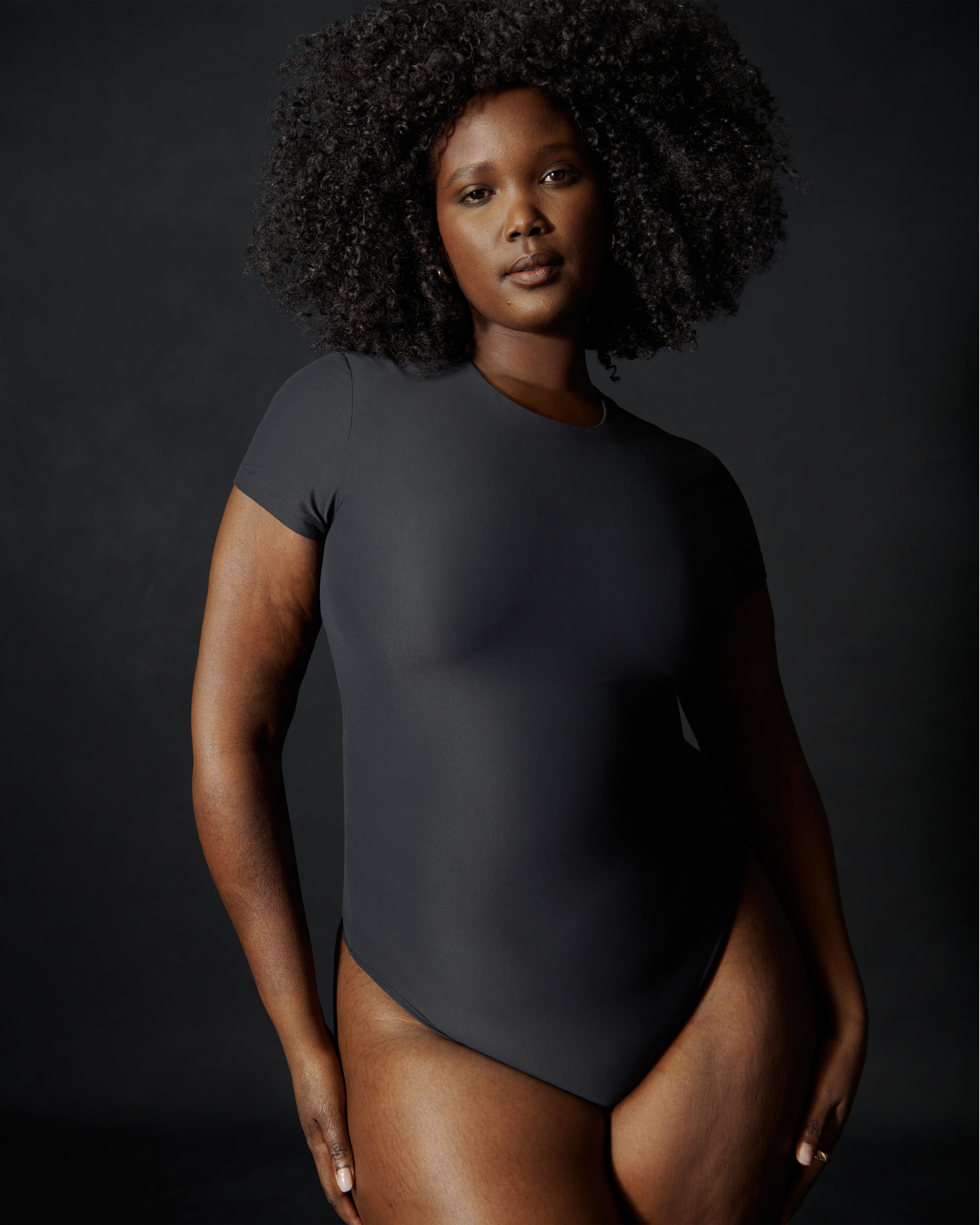 Abercrombie & Fitch Soft Matte Seamless Tee Bodysuit In Black
