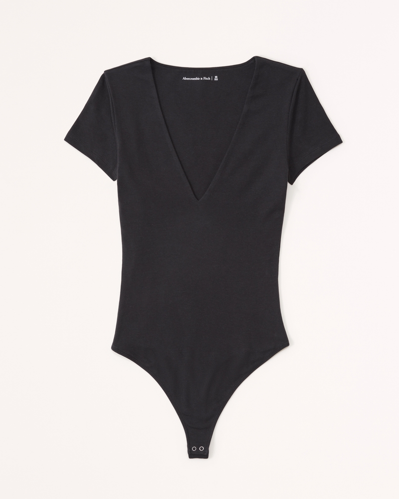 Women's Short-Sleeve Cotton Seamless Fabric V-Neck Bodysuit, Women's  Clearance