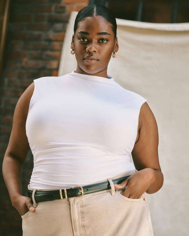Sleeveless Grown-On Mockneck Top