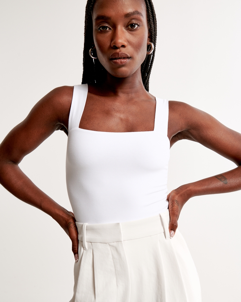 Women's Cotton-Blend Seamless Fabric Tank Bodysuit, Women's Tops