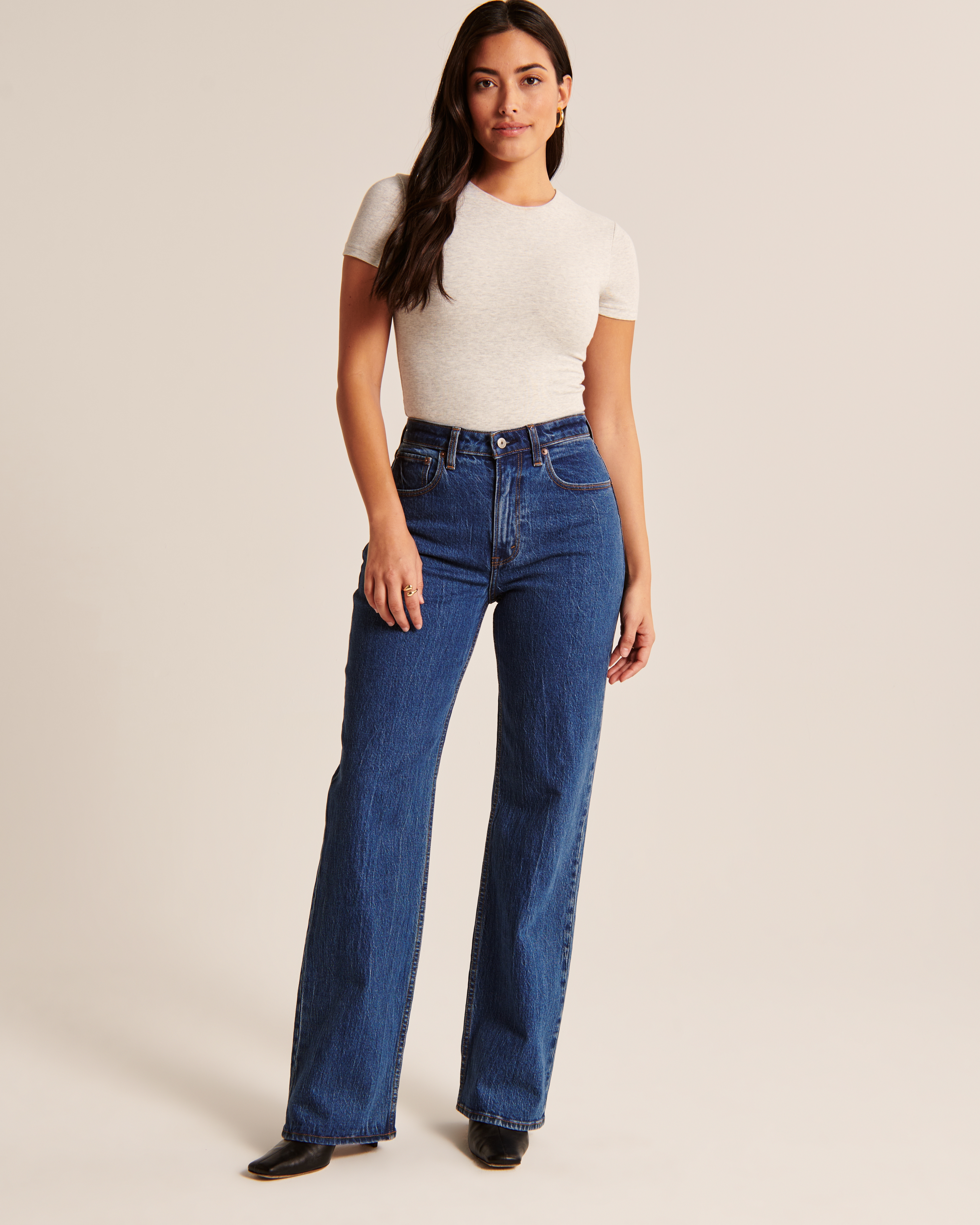 Abercrombie & Fitch Short-sleeve Cotton-blend Seamless Fabric Crew Bodysuit In Gray