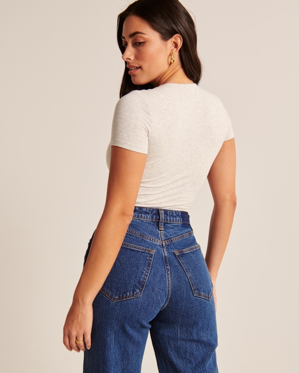 Short-Sleeve Cotton-Blend Seamless Fabric Crew Bodysuit