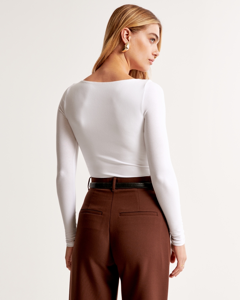 Women's Long-Sleeve Cotton-Blend Seamless Fabric Scoopneck Bodysuit, Women's Tops