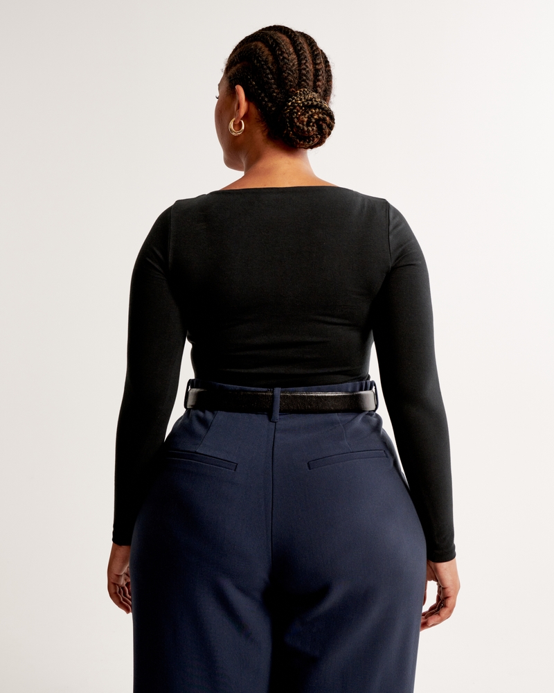 Women's Long-Sleeve Cotton-Blend Seamless Fabric Scoopneck Bodysuit, Women's  Tops