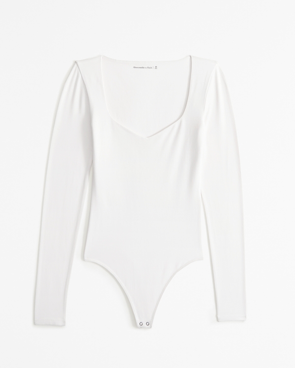 Women's Long-Sleeve Cotton-Blend Seamless Fabric Sweetheart Bodysuit ...