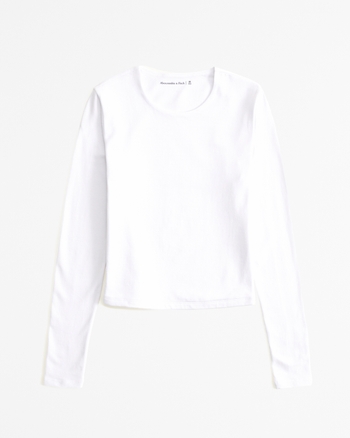 Women's Long-Sleeve Cotton-Blend Seamless Fabric Cropped Tee 