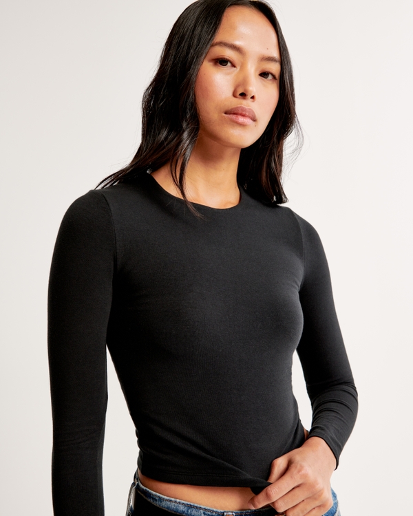 Camiseta interior de algodón para mujer, manga larga, cuello redondo,  cómoda, ajustada, elástica, Henley, camiseta de punto
