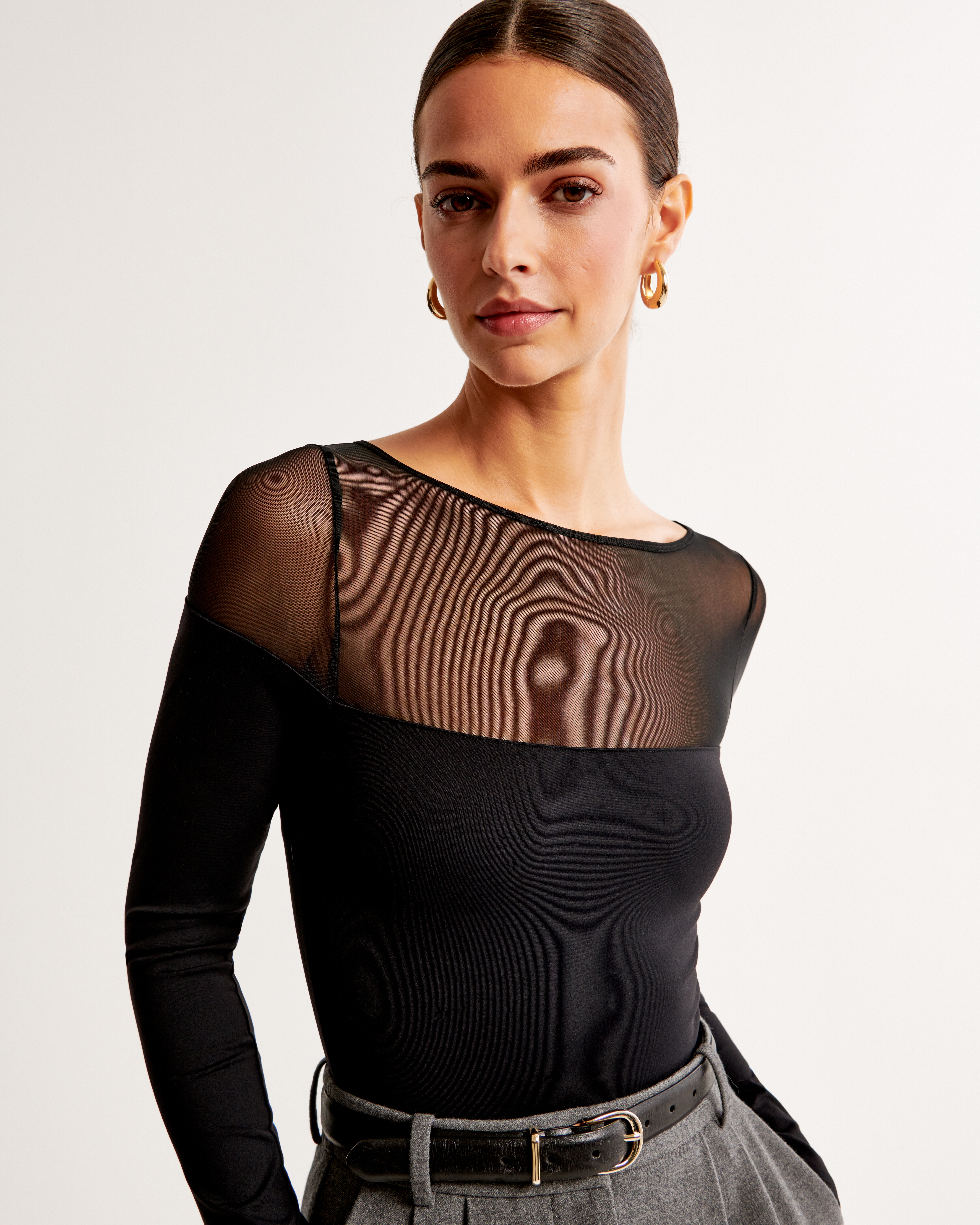 Long-Sleeve Mesh Crew Bodysuit