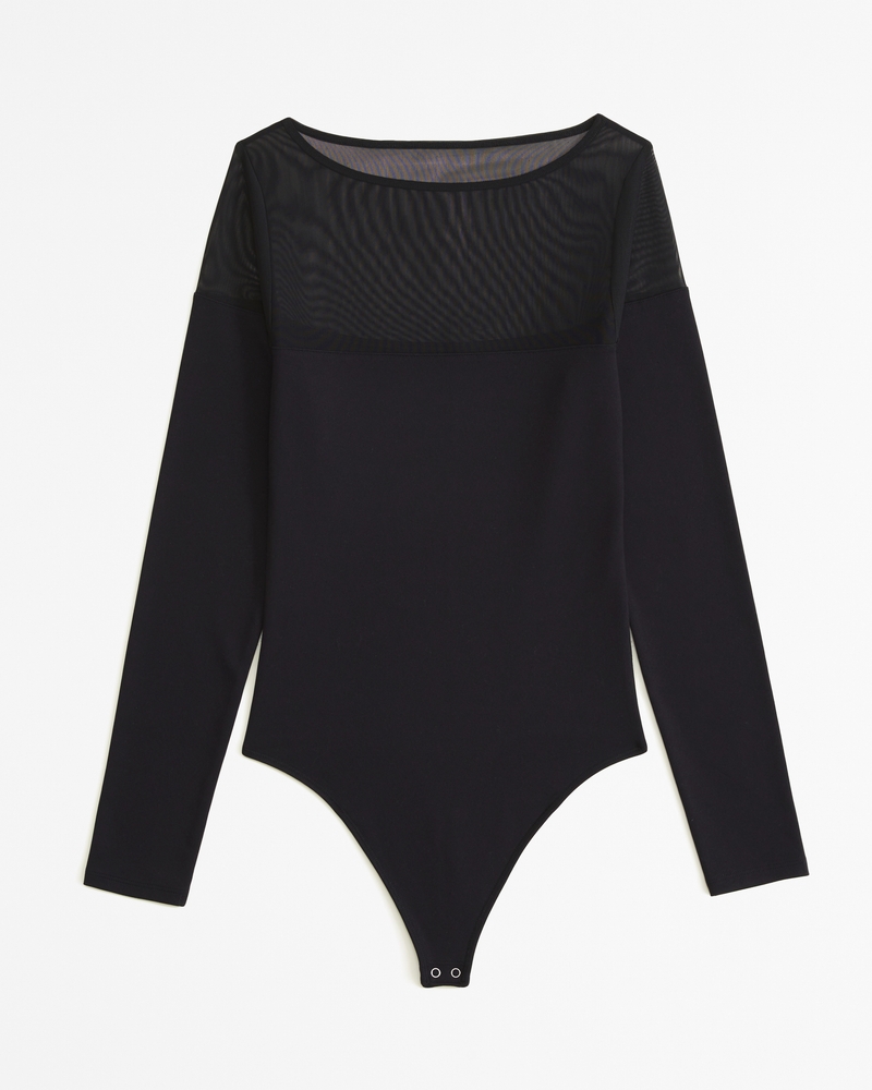 Women's Long-Sleeve Mesh Crew Bodysuit in Black | Size Xxs | Abercrombie & Fitch