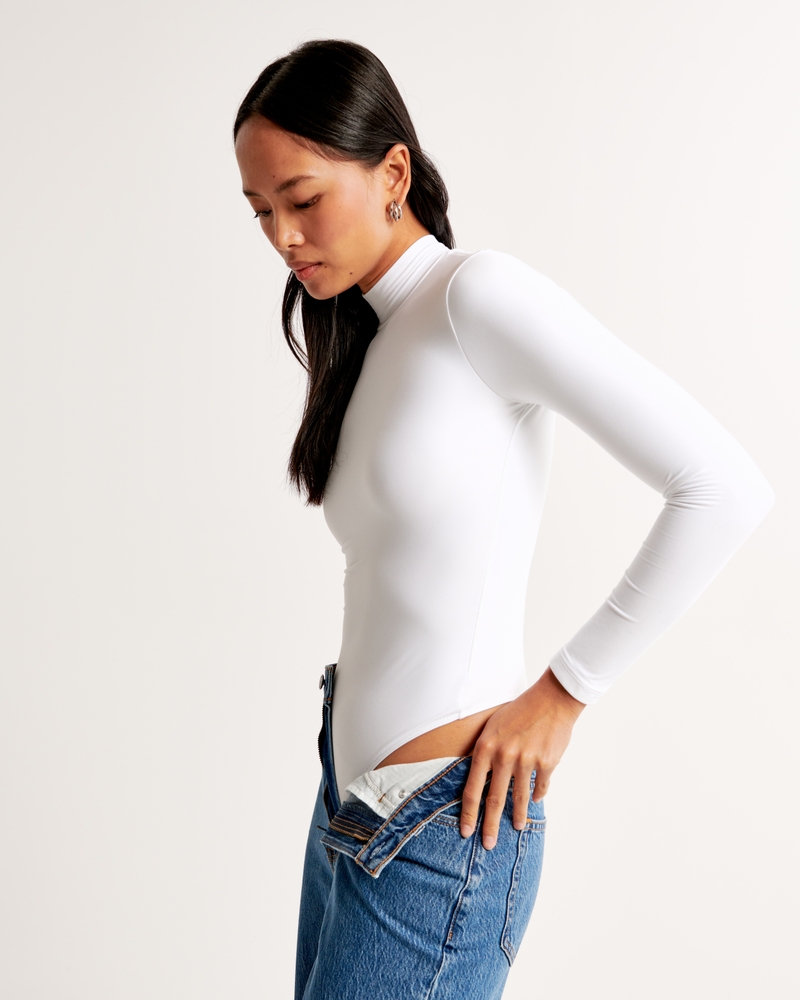 Women's Soft Matte Seamless Long-Sleeve Mockneck Bodysuit