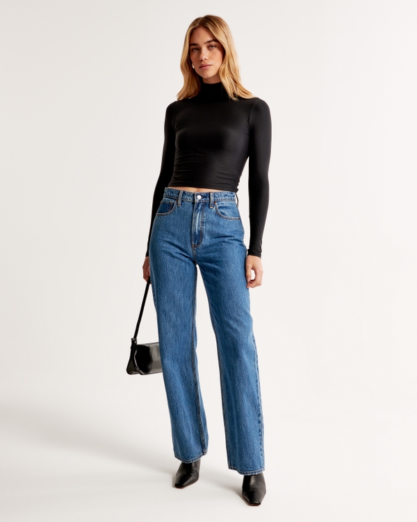 Soft Matte Seamless Long-Sleeve Cropped Mockneck Top