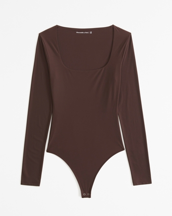 Dark Brown Bodysuit - Long Sleeve Bodysuit - Scoop Neck Bodysuit