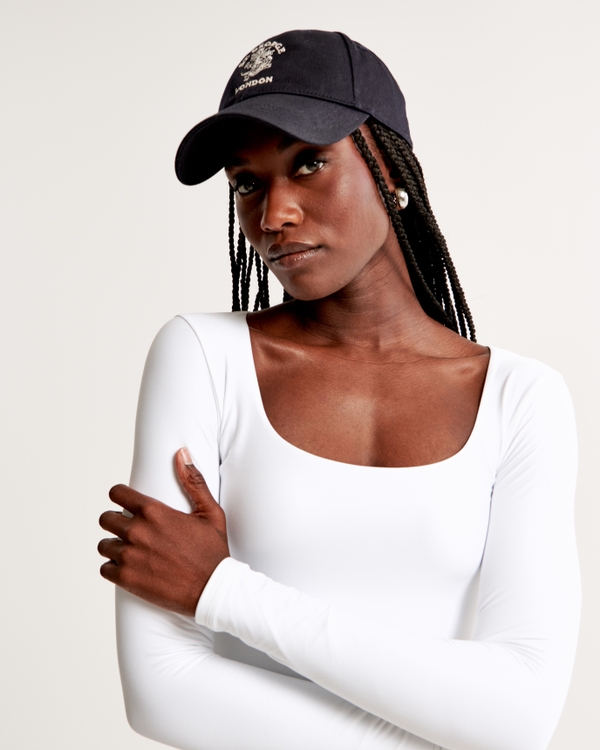 Soft Matte Seamless Long-Sleeve Tuckable Squareneck Top, White view 2
