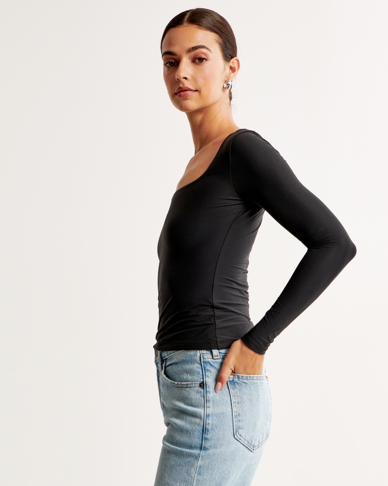 Women's Seamless Fabric Long-Sleeve Square-Neck T-Shirt, Women's Clearance