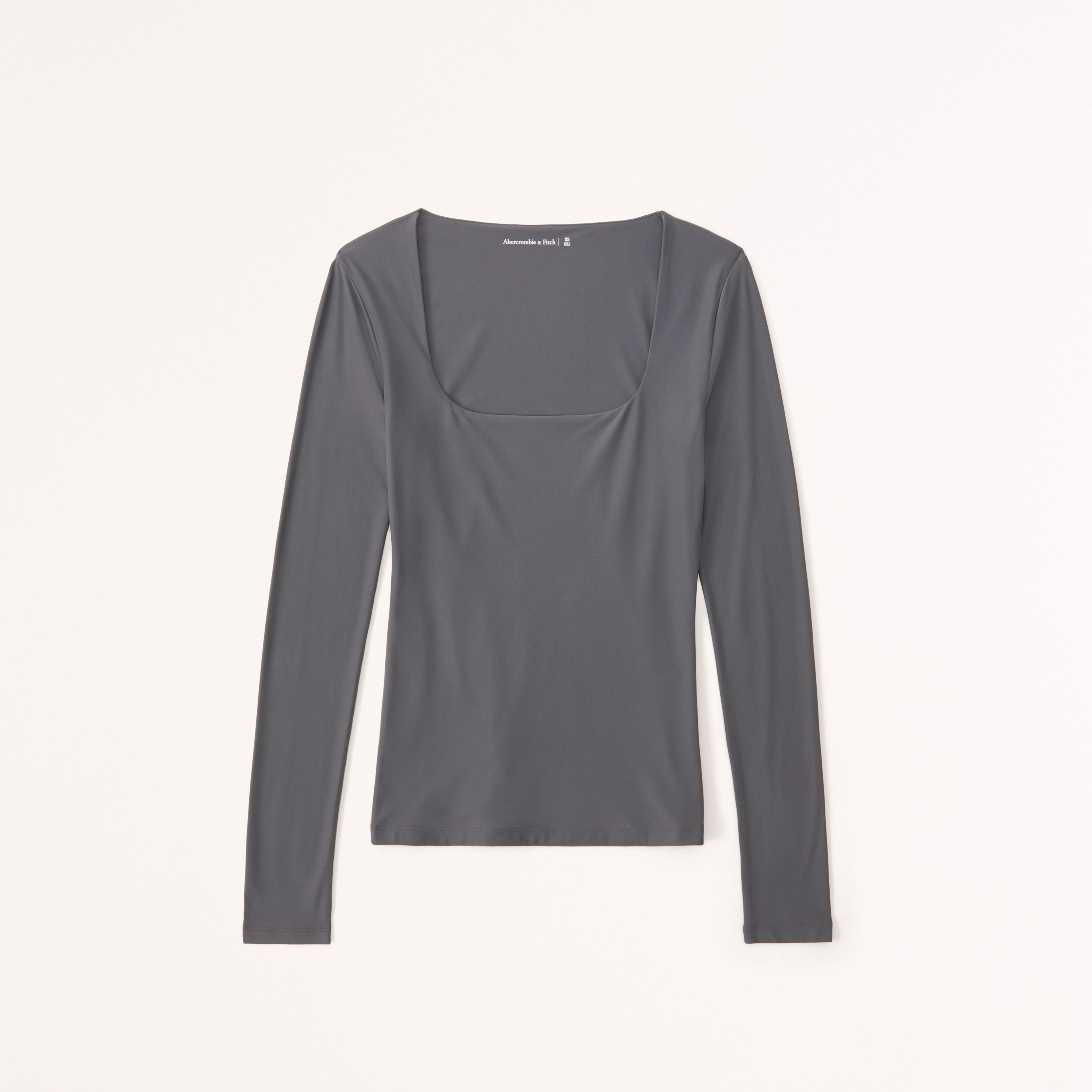Abercrombie & Fitch Soft Matte Seamless Long-sleeve Squareneck Top In Gray