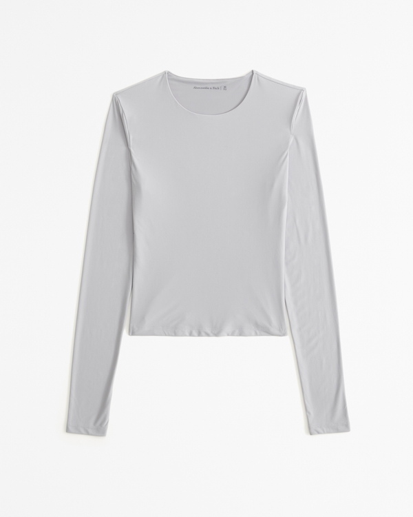 Soft Matte Seamless Long-Sleeve Cropped Crew Top, Grey
