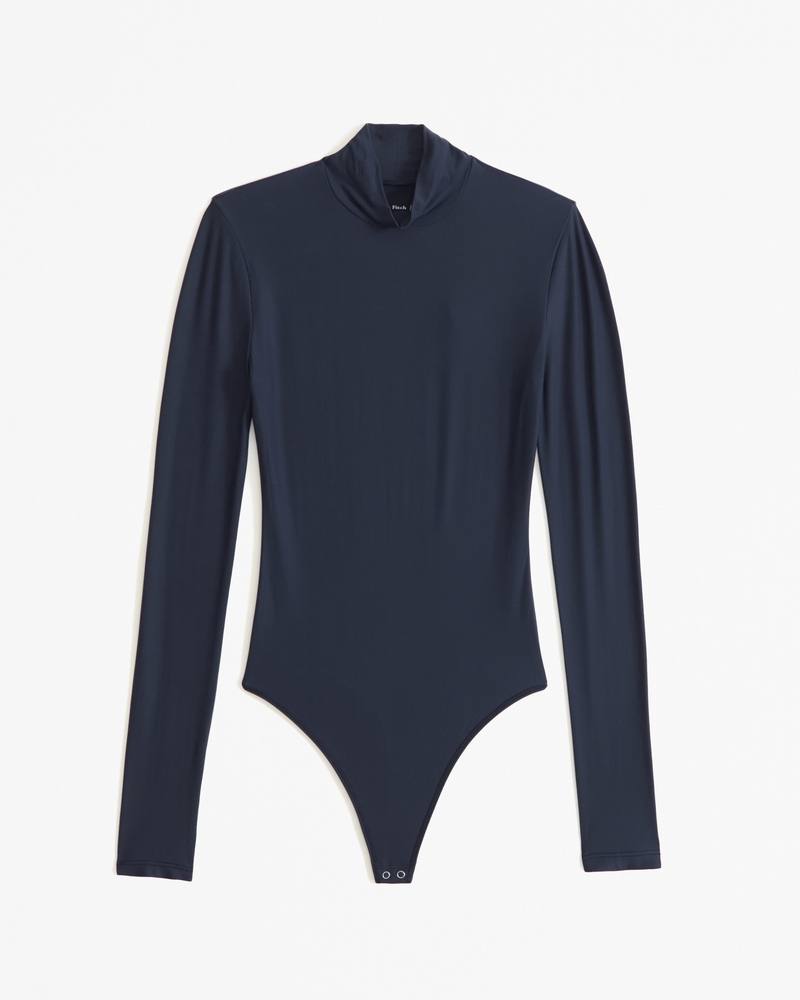 Lycra Turtle Neck Body Suit For Women - Navy Blue