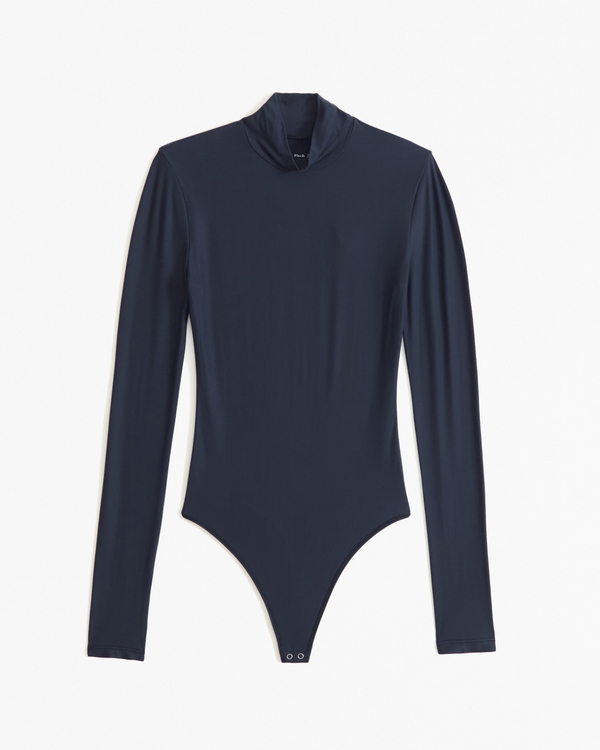 Soft Matte Seamless Long-Sleeve Mockneck Bodysuit, Navy