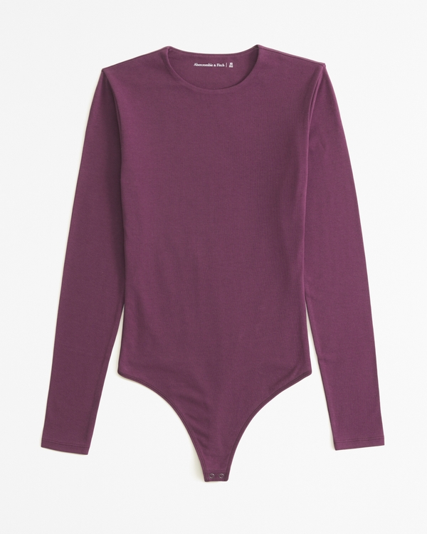 Long-Sleeve Cotton-Blend Seamless Fabric Crew Bodysuit, Purple view 1