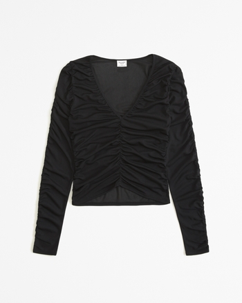 Women's Long-Sleeve Mesh Ruched Top | Women's Clearance | Abercrombie.com