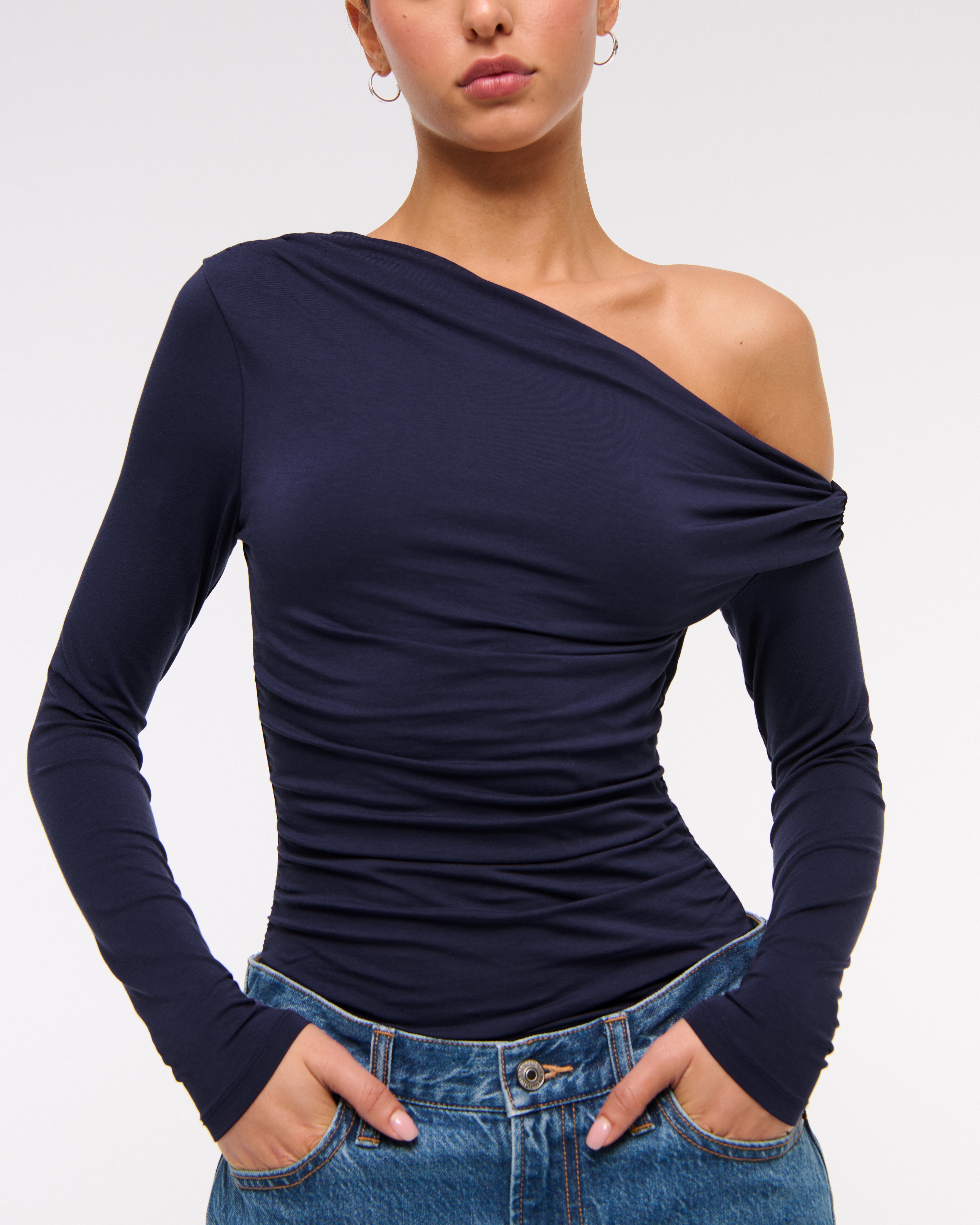 Long sleeve one shoulder top online