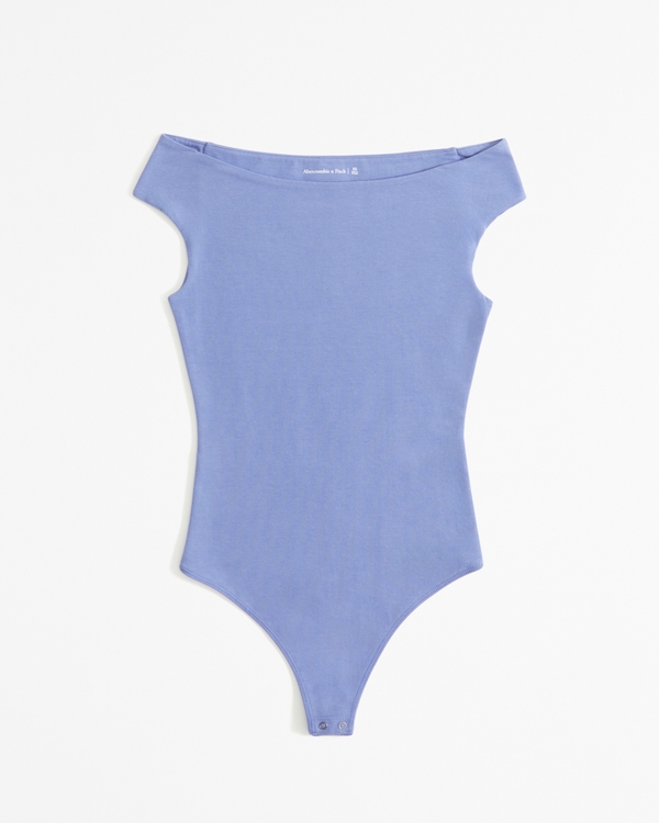 Cotton-Blend Seamless Fabric Off-The-Shoulder Bodysuit, Blue