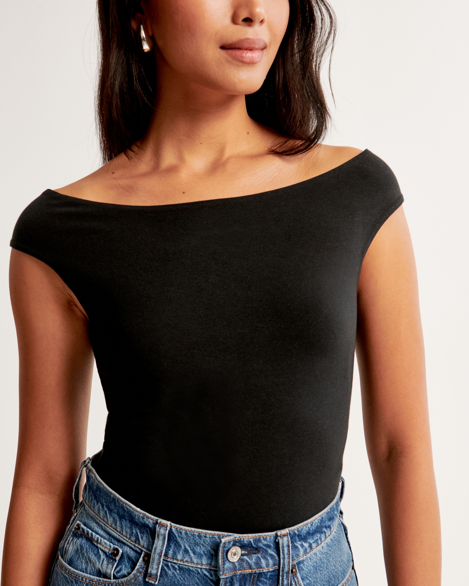 Women's Cotton-Blend Seamless Fabric Off-The-Shoulder Bodysuit