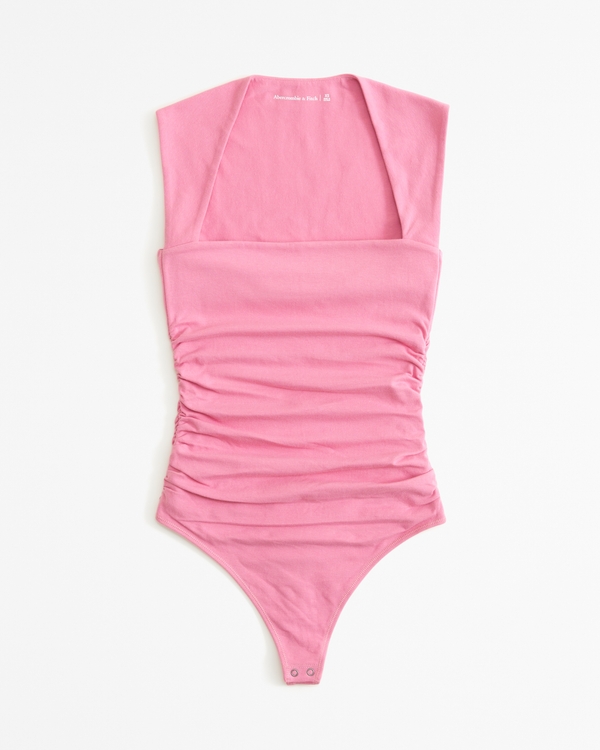 Cotton-Blend Seamless Fabric Ruched Portrait Bodysuit, Pink