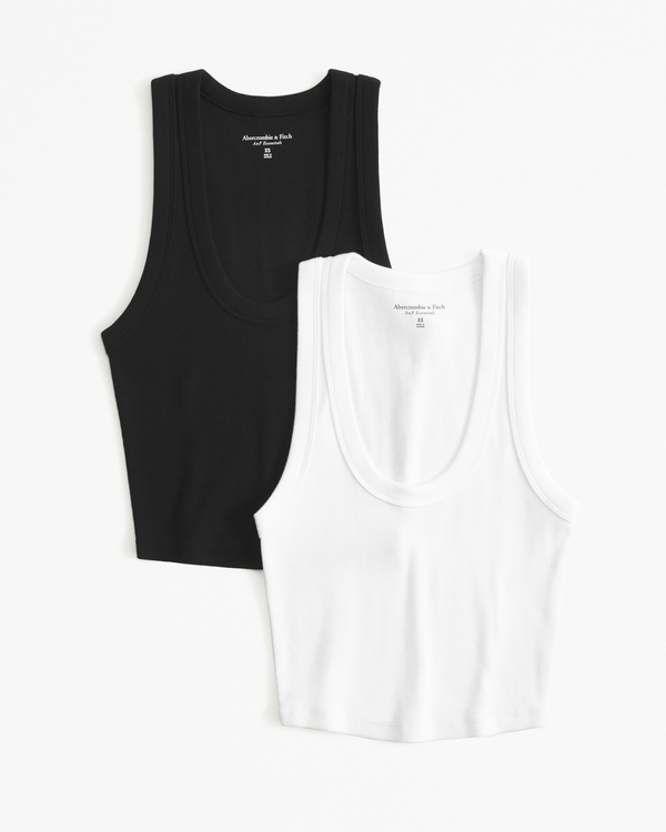 2-Pack Essential Scoopneck Tanks, White And Black