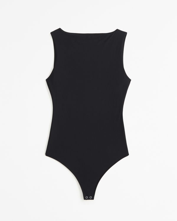 Black Crepe Side Boob Thong Bodysuit, Tops
