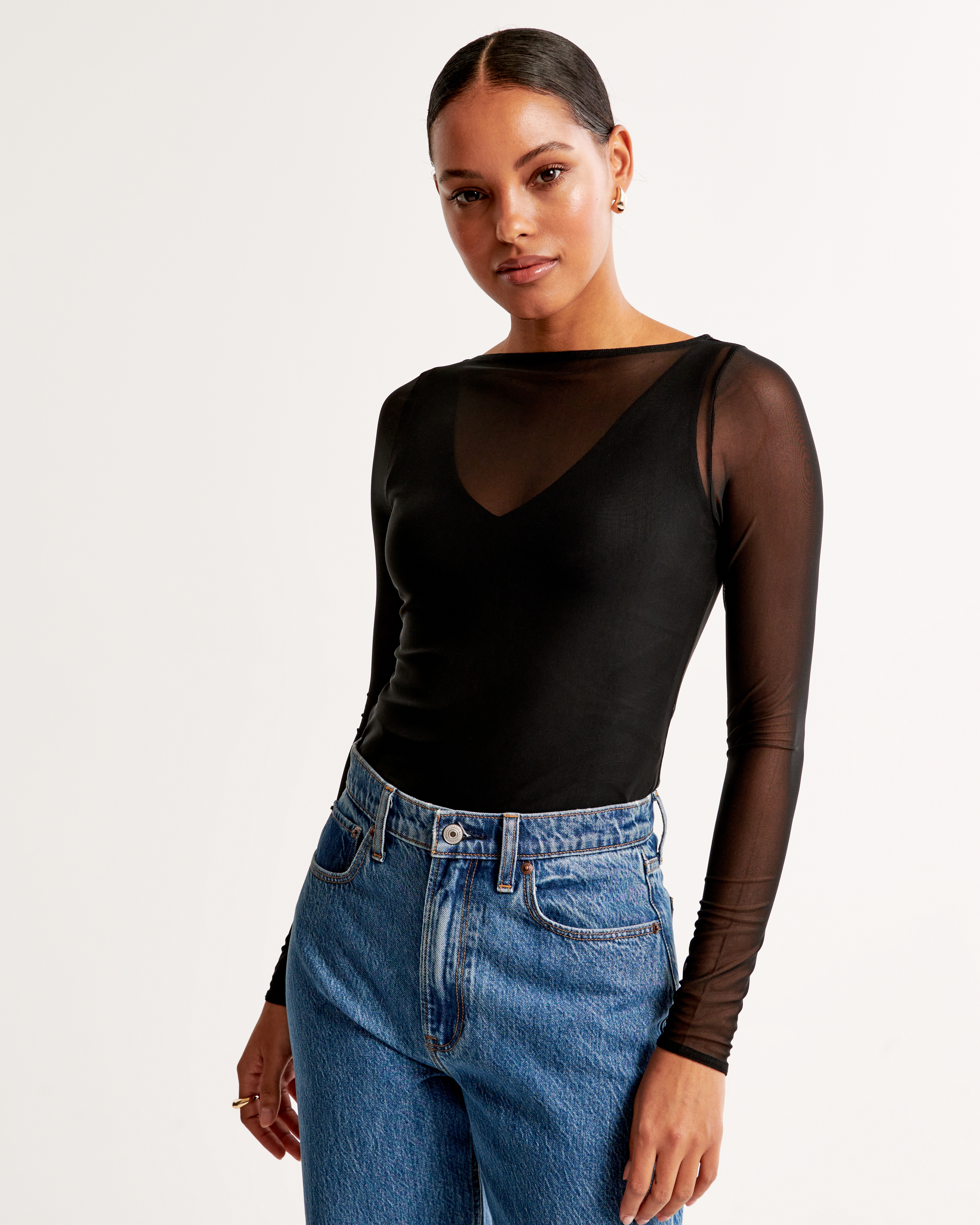 Women's Long-Sleeve Mesh Slash Top | Women's Tops