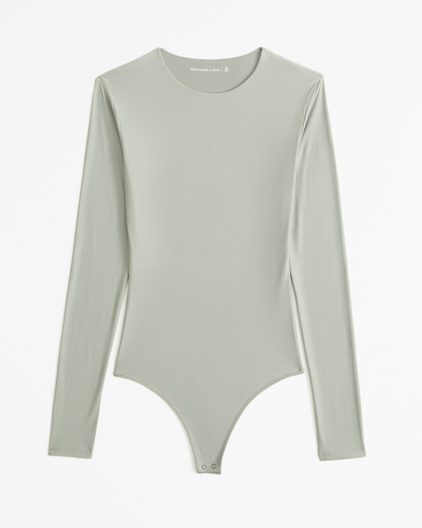 Soft Matte Seamless Long-Sleeve Crew Bodysuit, Green view 1
