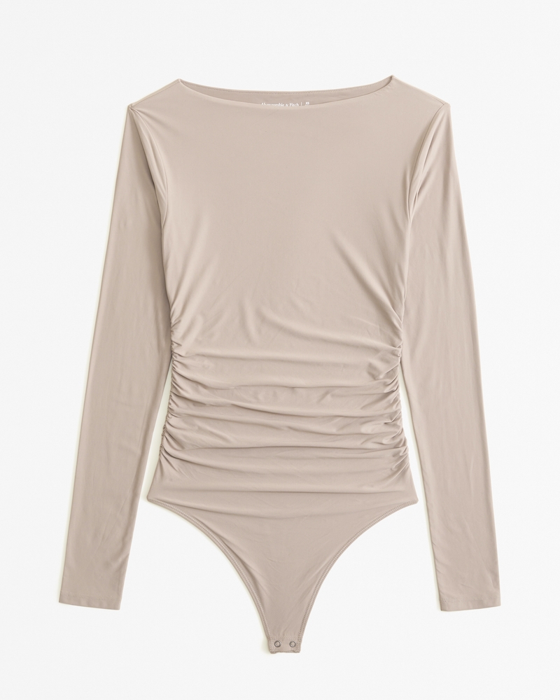Amora - Khaki Slinky Deep Plunge Sleeveless Bodysuit – Miss G Couture