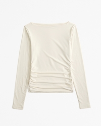 Soft Matte Long-Sleeve Ruched Slash Top