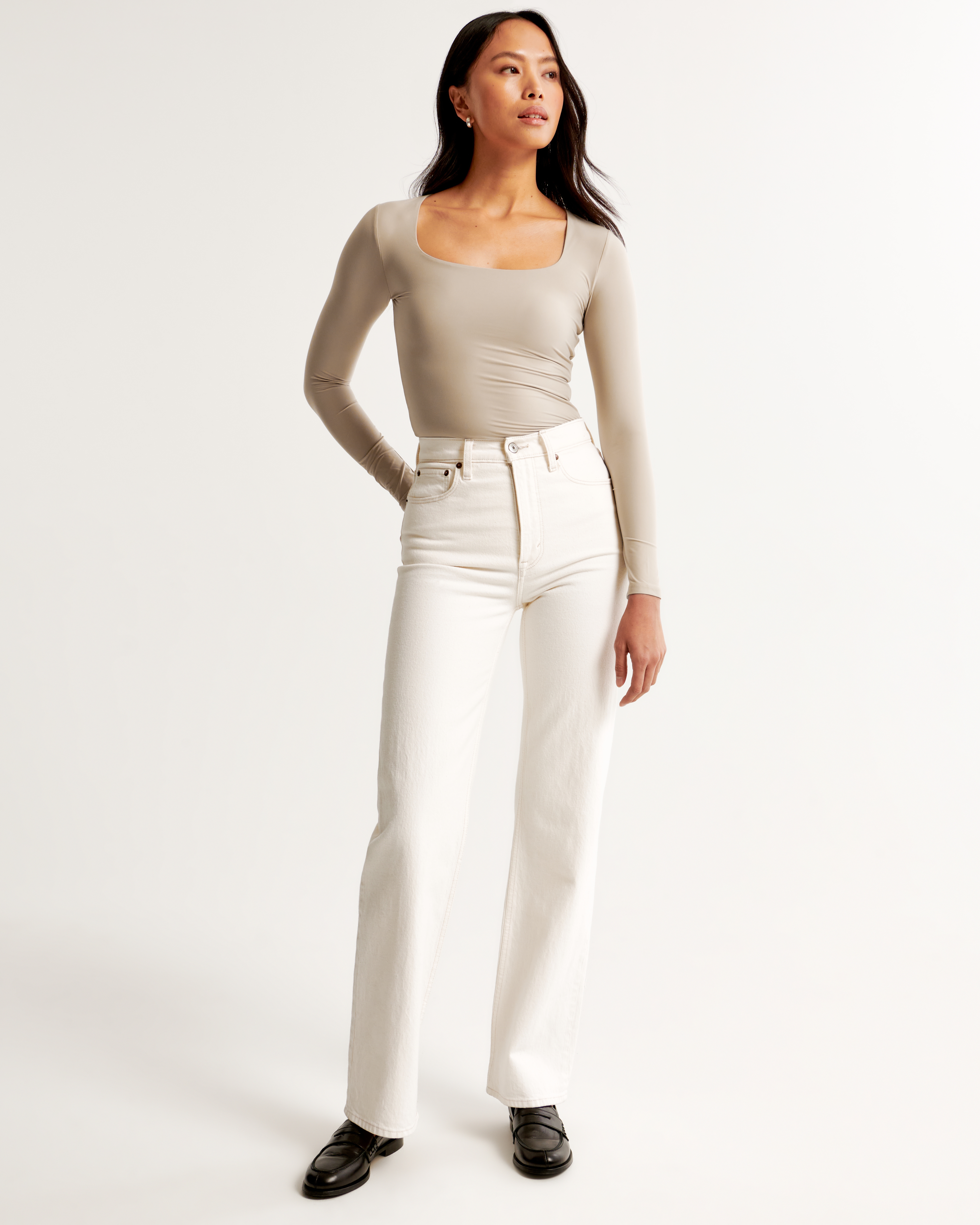 Women's Soft Matte Seamless Long-Sleeve Tuckable Squareneck