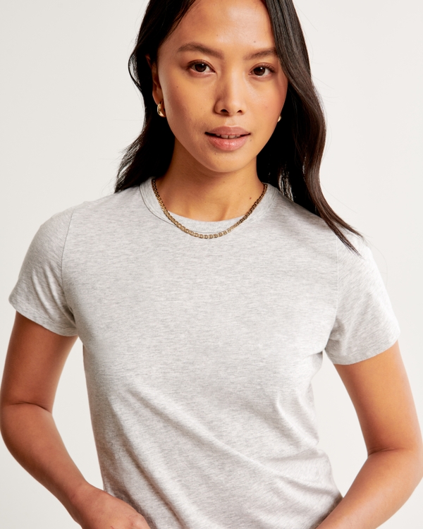 Essential Polished Body-Skimming Tee, Light Grey