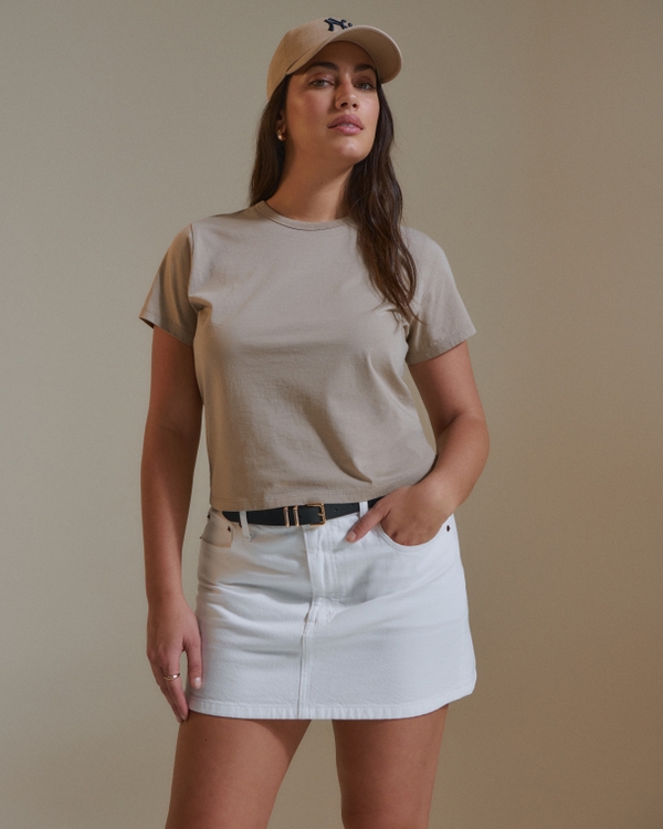 Essential Polished Body-Skimming Tee, Light Taupe