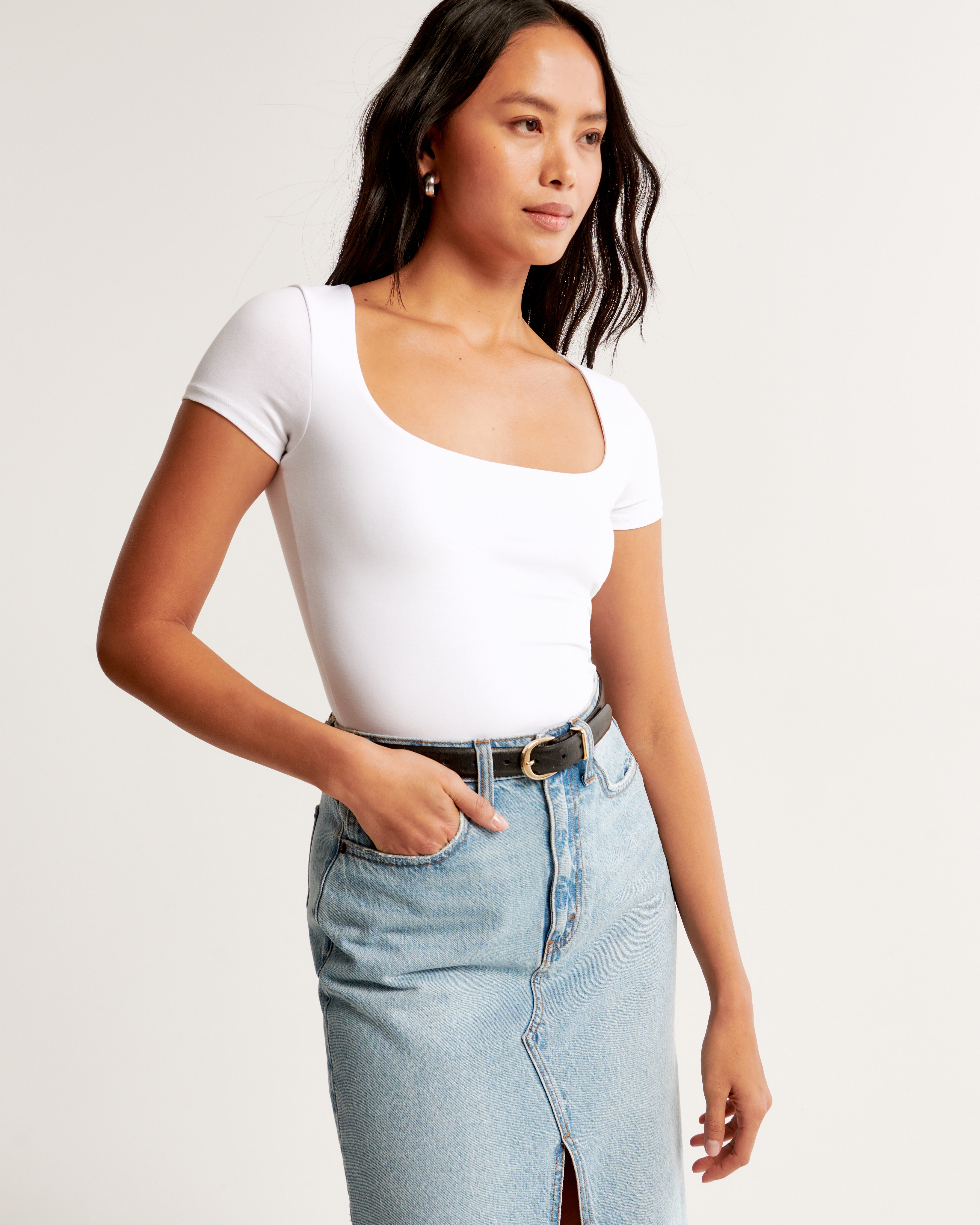 Cotton-Blend Seamless Fabric Squareneck Cropped Top
