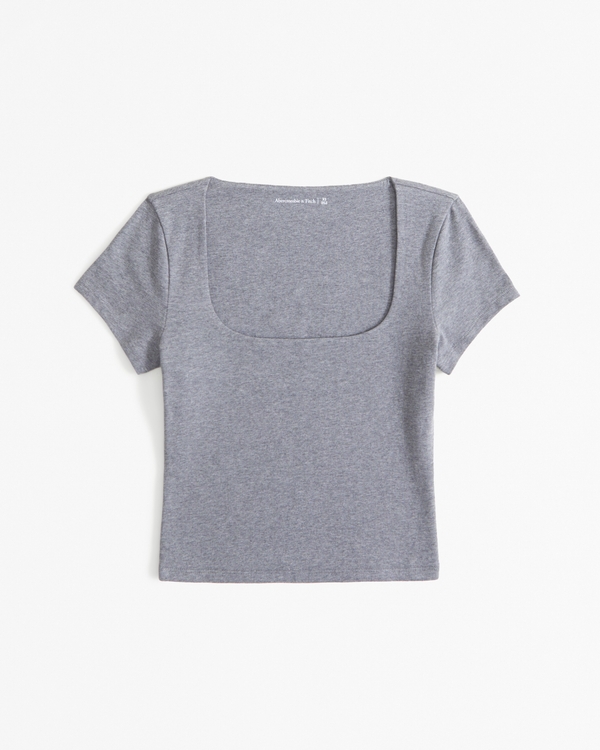 Cotton-Blend Seamless Fabric Squareneck Cropped Top, Grey