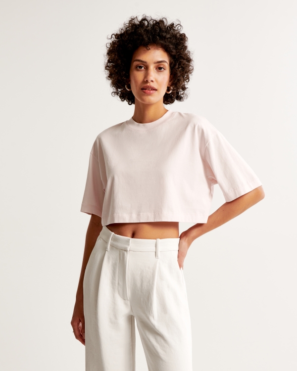 Essential Premium Polished Cropped Tee, Light Pink