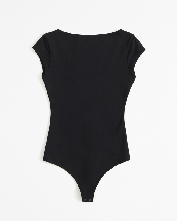 Short-Sleeve Cotton-Modal Open-Back Bodysuit, Black