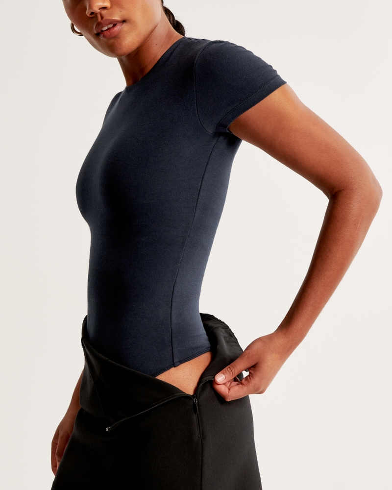 Women's Cotton-Blend Seamless Fabric Tee Bodysuit