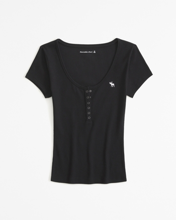 ウィメンズ Short-Sleeve Icon Henley Rib Top | ウィメンズ トップス | Abercrombie.com