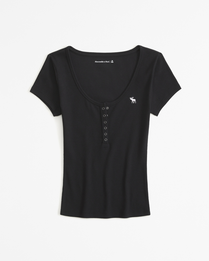 Short-Sleeve Icon Henley Rib Top