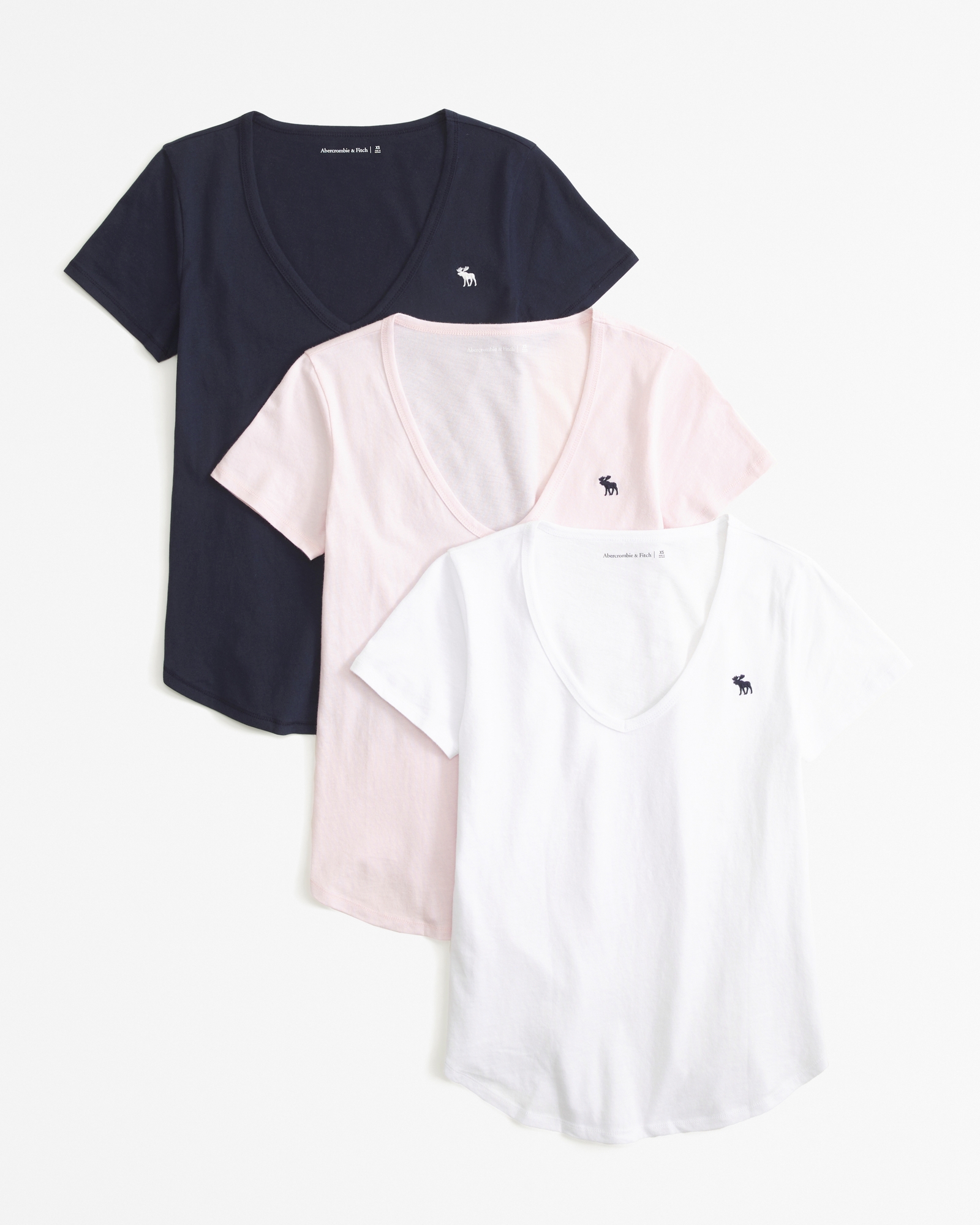 Abercrombie & Fitch ICON V NECK TEE 3 PACK - Basic T-shirt -  white/black/grey/white 