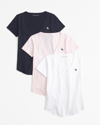 Donna Confezione da 3 magliette con icona a maniche corte con scollo a V Donna Saldi Abercrombie