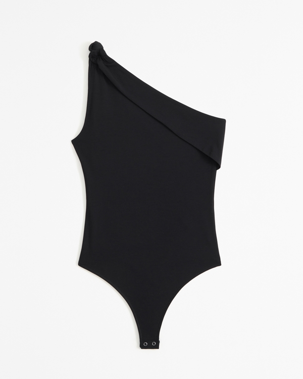Asymmetrical Draped Bodysuit, Black