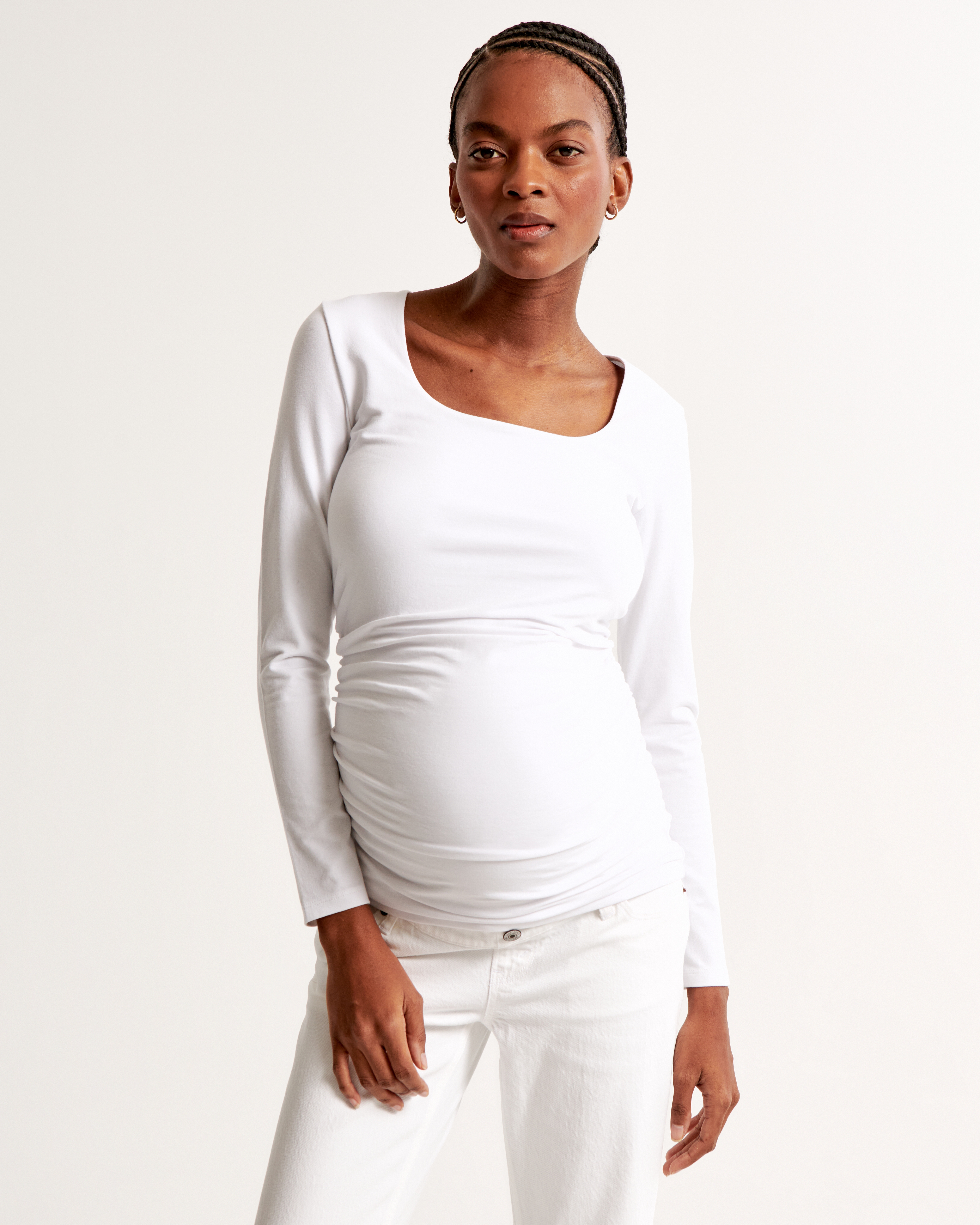 Abercrombie & Fitch Maternity Long-sleeve Cotton-blend Seamless Fabric Top In White