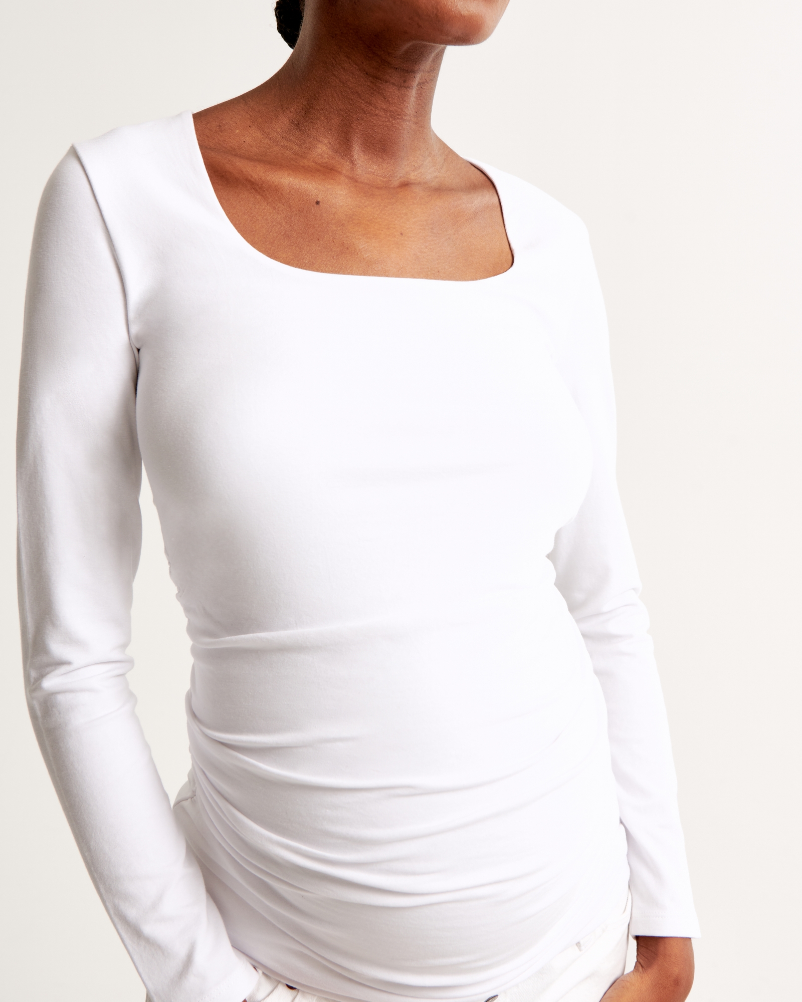 Maternity Long-Sleeve Cotton-Blend Seamless Fabric Top